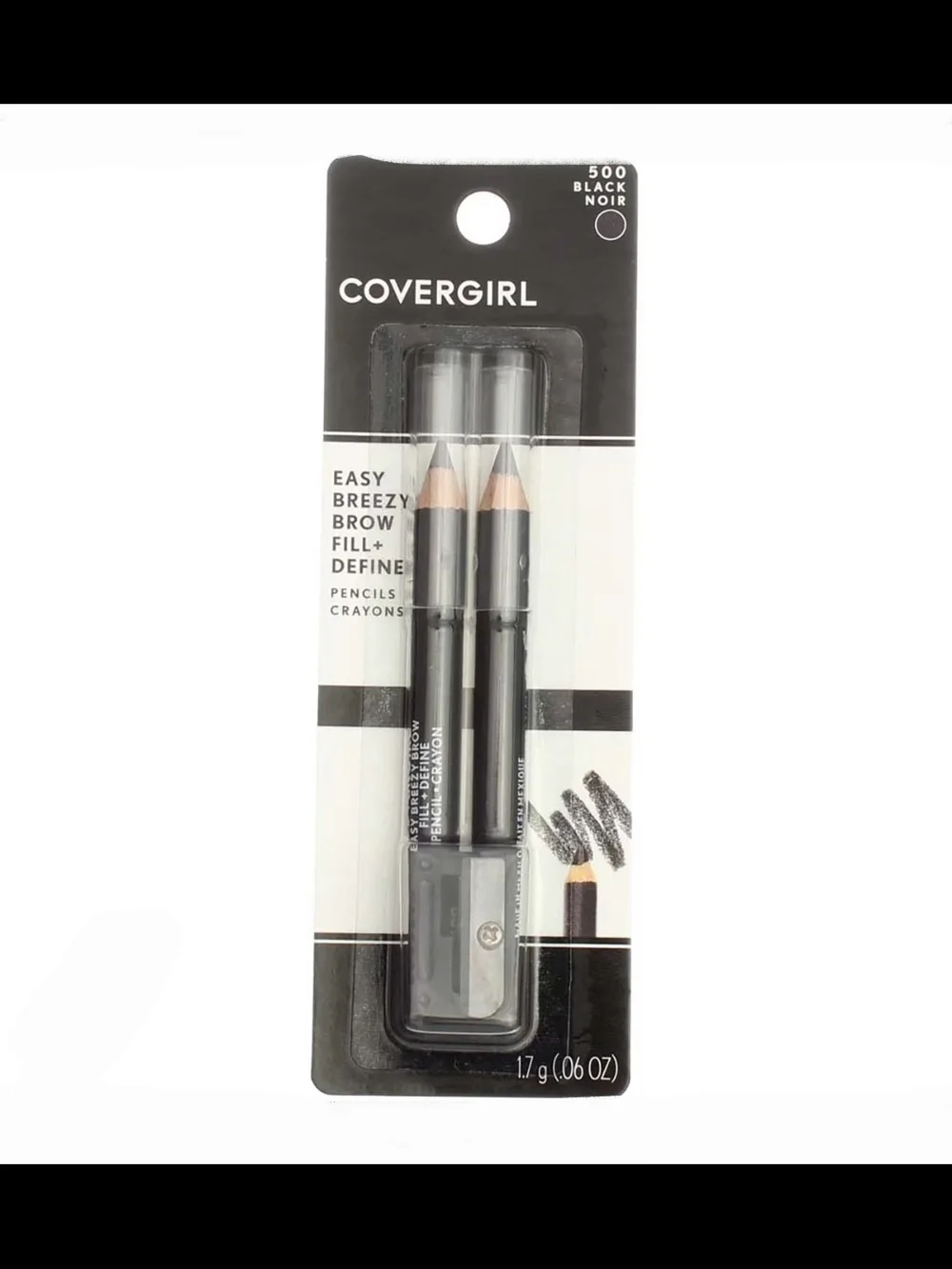 2 x CoverGirl Easy Breezy Brow Fill + Define Pencil Duo - Black (500) BNIB